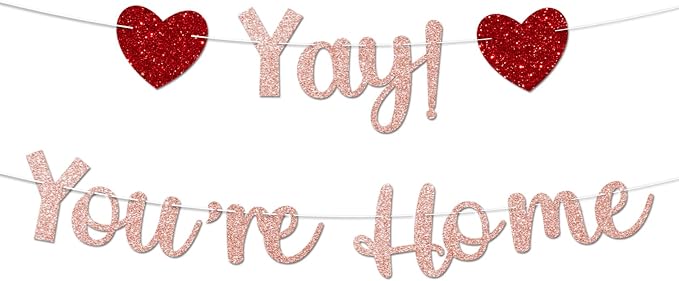 Rose Gold Glitter Welcome Home Banner, Yay! You're Home Banner by Unknown
