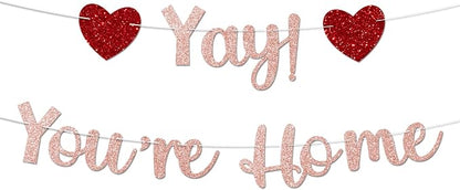 Rose Gold Glitter Welcome Home Banner, Yay! You're Home Banner by Unknown