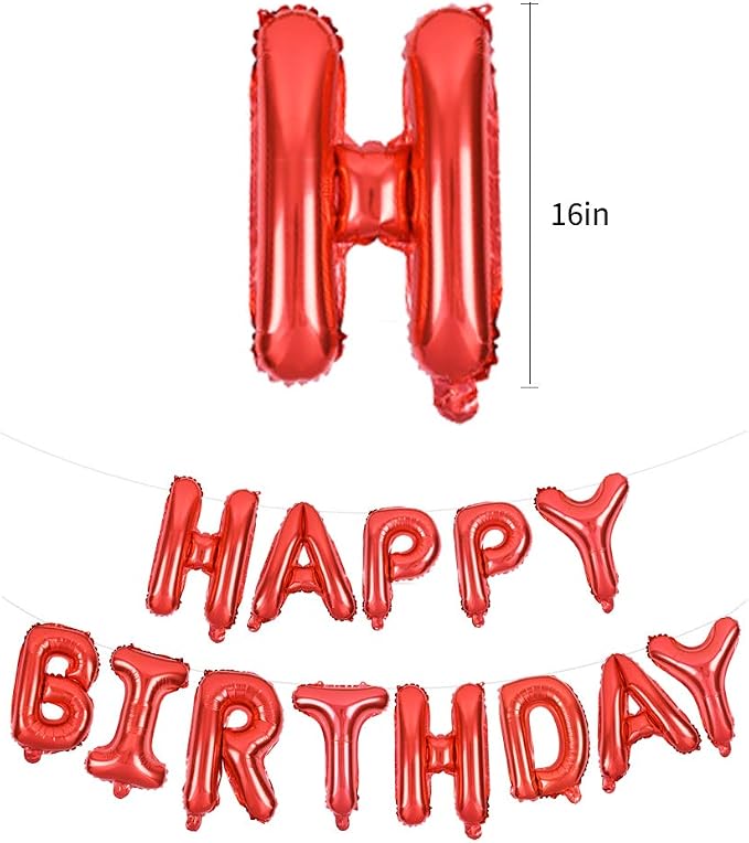 TONIFUL Red Happy Birthday Balloons Banner Decorations - Image 4