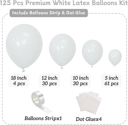 White Balloons 125 pcs Different Sizes Pack of 18 12 10 5 Inch Latex White - Image 2