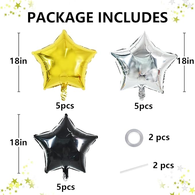 TONIFUL 15 Pcs Star Balloons 18 Inch Large Black Gold Silver Foil Balloons | - Image 2