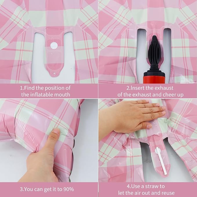 38 Inches Bow Balloon Checkered Pink - Image 3