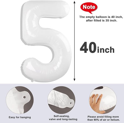 5 Balloon Numbers Birthday Decorations, 40In White Balloons - Image 5