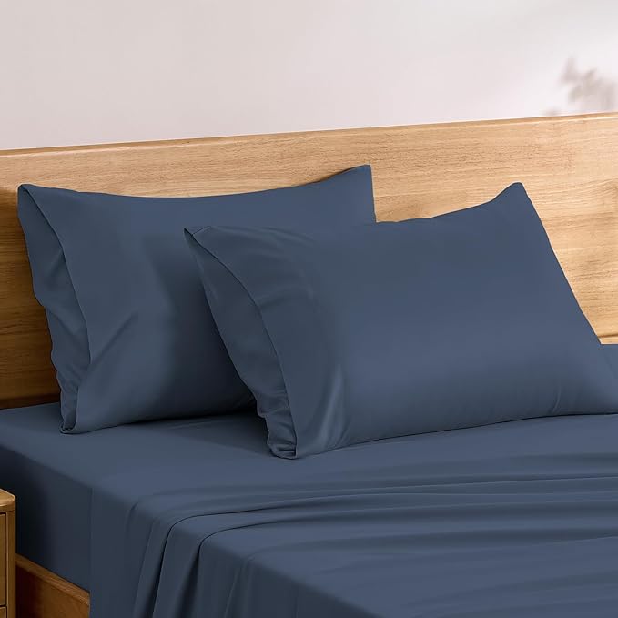 TOSMO Luxury Pillow Case Set of 2 - Cooling Viscose Derived from Bamboo, Oeko-TEX, Breathabl Silky Soft Pillow Cases with Envelope Closure (King / 20x36, Blue Grey)