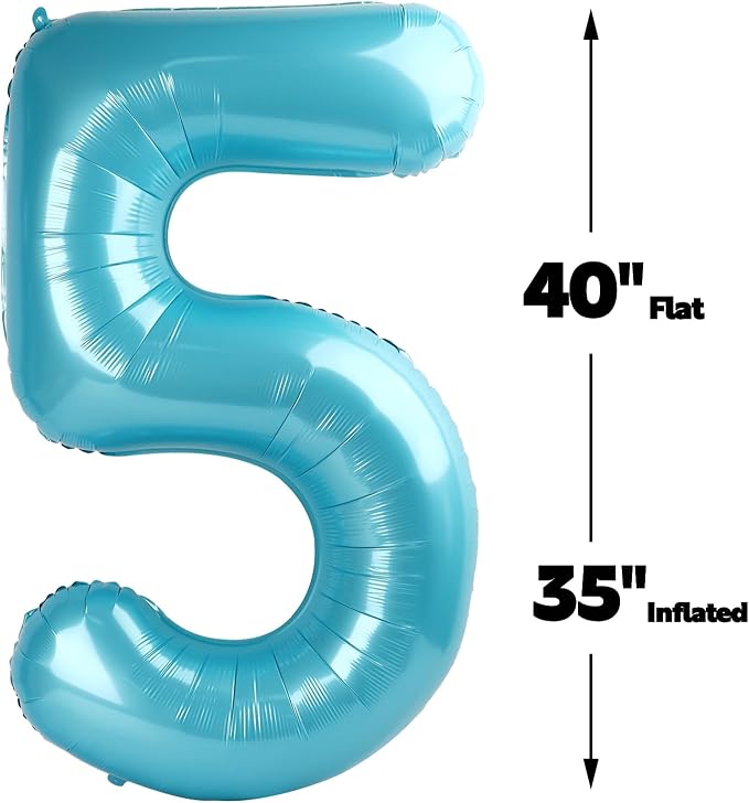 Pearl Blue Number 5 Balloon 40 inch, 5th Birthday Party Balloons Decorations | - Image 2