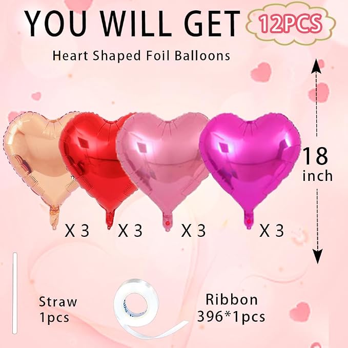 Rose Gold & Red Heart Balloons，18 Inch Purple Foil Love Heart Shaped Balloons - Image 5