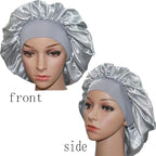 VEYRNEIC Hair Satin Bonnet for Sleeping Shower Caps Silk Chemo Caps with Wide Elastic Band Night Sleep Cap Bonnets for Black Women Braids with Satin Storage Bag (Silver)