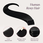 GOO GOO Genius Tape in Hair Extensions, Hand Tied Tape Weft, 1 Jet black, 14inch 50g 20pcs, Remy Human Hair, Seamless Invisible Tape, Natural Blend, Lightweight