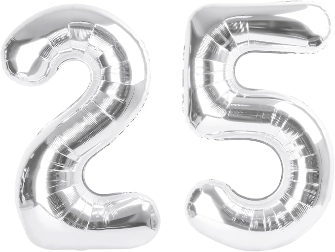 Number 25 Balloons 40 Inch Silver 25 Balloon by Mluchee