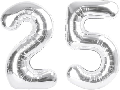 Number 25 Balloons 40 Inch Silver 25 Balloon by Mluchee