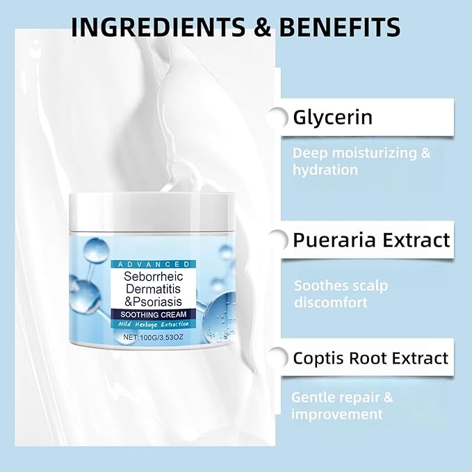 Scalp Soothing Cream for Seborrheic Dermatitis & Psoriasis Relief - Moisturizing Treatment for Itchy Scalp, Dandruff Control with Natural Herbal Extracts - 100g (3 pcs)
