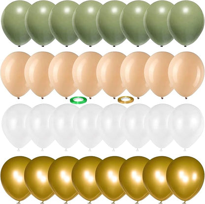 Balloons Green Gold, 60 Packs 12 Inch Retro Sage Green Gold Metallic Balloon by Togvu