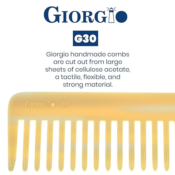 Giorgio G30 Large 5.75 Inch Hair Detangling Comb, Wide Teeth for Thick Curly Wavy Hair. Long Hairs Detangler Comb For Wet and Dry. Handmade of Cellulose, Saw-Cut, Hand Polished, Ivory 6 Pack