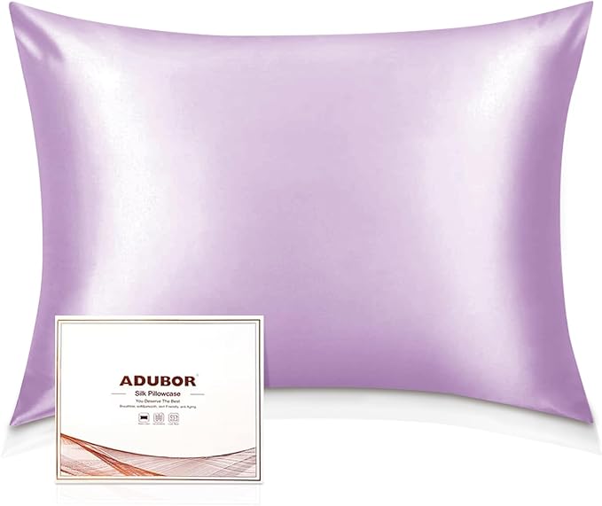 Adubor 100% Mulberry Silk Pillowcase for Hair and Skin with Hidden Zipper, Both Side 23 Momme Silk, 900 Thread Count(20x26 inches, Standard Size, Light Purple, 1pc)