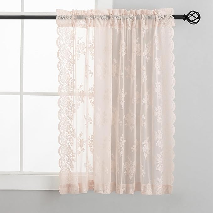 Kotile Blush Pink Lace Curtains - Image 6