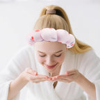 Zkptops Spa Headband for Washing Face Wristband Set Sponge Makeup Skincare Headband Velvet Fabric Bubble Soft Get Ready Hairbands for Women Puffy Headwear Non Slip Thick Thin Hair Accessory (Cherries)