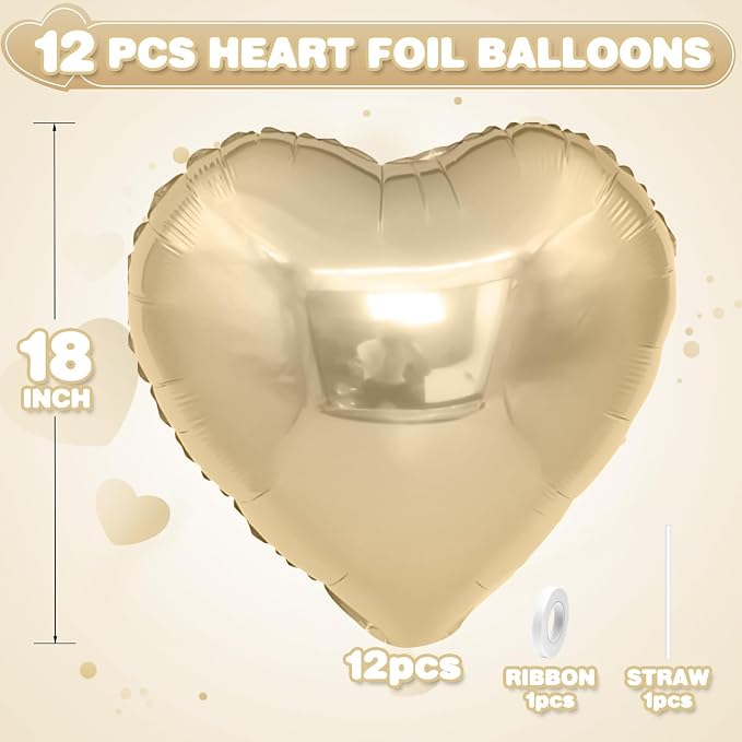 Champagne Gold Heart Balloons, 18Inch Helium Polyester Film Balloon - Image 2