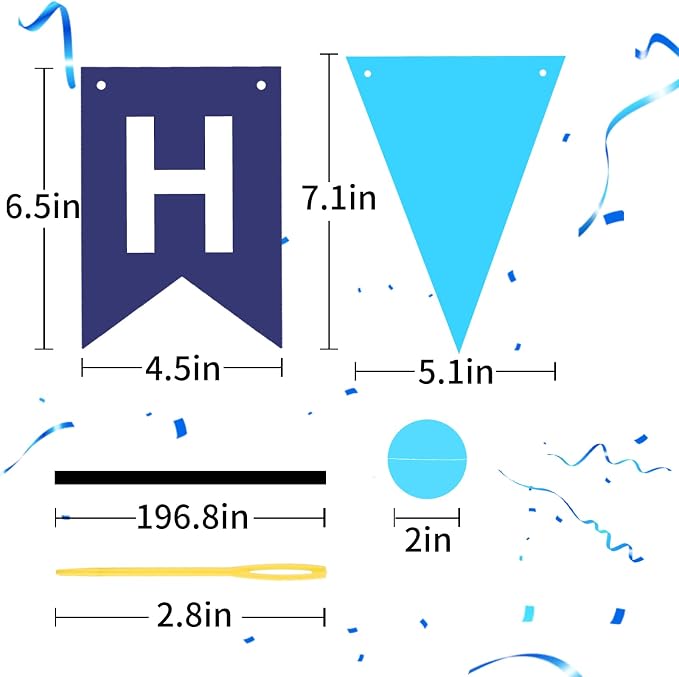 Blue Happy Birthday Banner, Happy Birthday Decorations Hanging Birthday Sign - Image 6