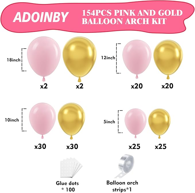 Pink and Gold Balloon Arch Kit, 18 12 10 5 Inch Different Size Balloons - Image 2