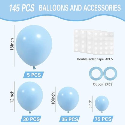 Pastel Blue Balloons 145pcs Different Sizes 18 12 10 5 Inches Baby Blue Light - Image 2