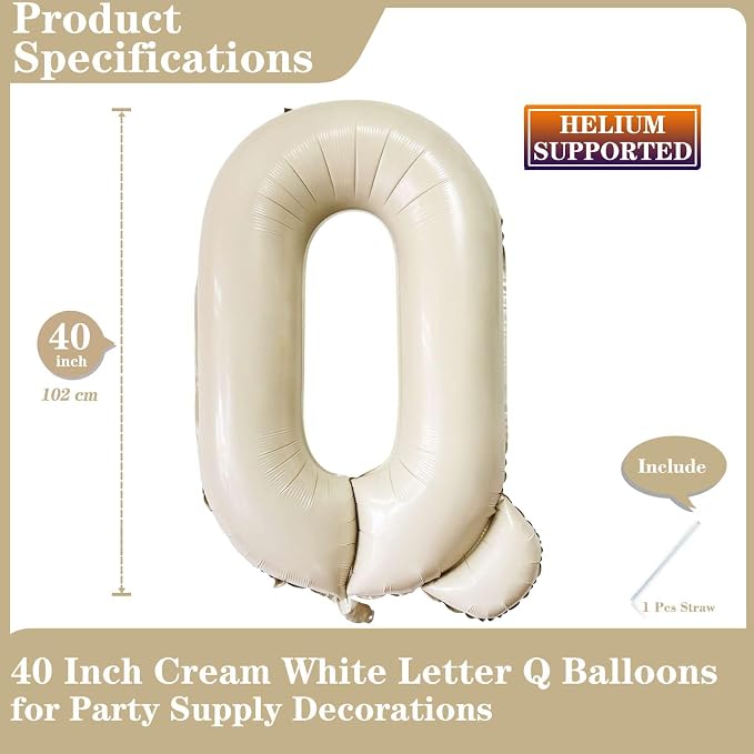 Cream White Letter Q Balloons - Image 2