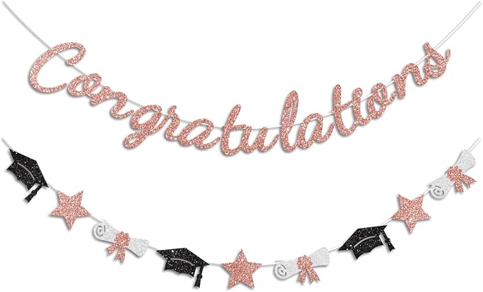 Congratulations Banner Rose Gold Graduation Decorations Class of 2026 Prestrung by Vofrise