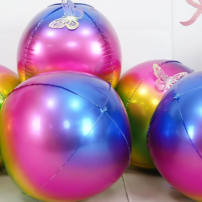 6Pcs Gradient Rainbow Round Foil Balloons, Metallic Multicolor Iridescent Mylar - Image 3