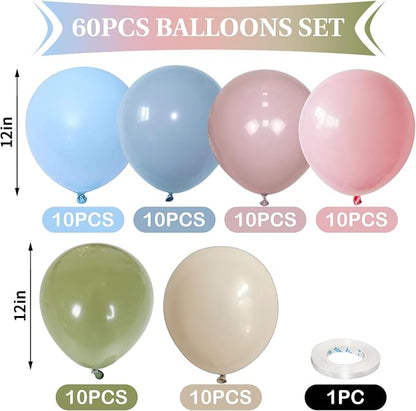 Pastel Pink Blue Green Balloons 12INCH 60PCS Goose Floral Birthday | Wildflower - Image 4