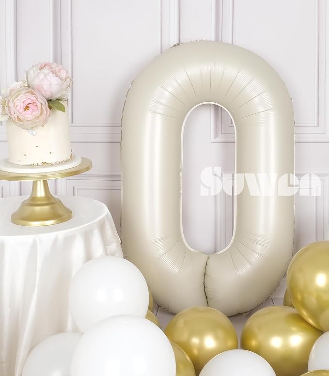 SUWEN 40 Inch Cream White Large 0 Balloon Numbers Big Foil Helium Number - Image 2