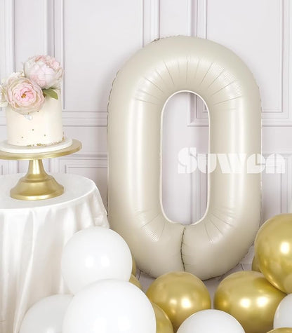 SUWEN 40 Inch Cream White Large 0 Balloon Numbers Big Foil Helium Number - Image 2