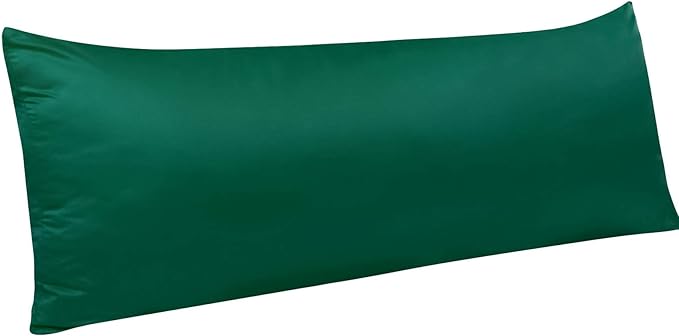 NTBAY Zippered Satin Body Pillow Pillowcase, Silky Slip Cooling Body Pillow Cover, Long Side Hidden Zipper, 20x54 Inches, Dark Green
