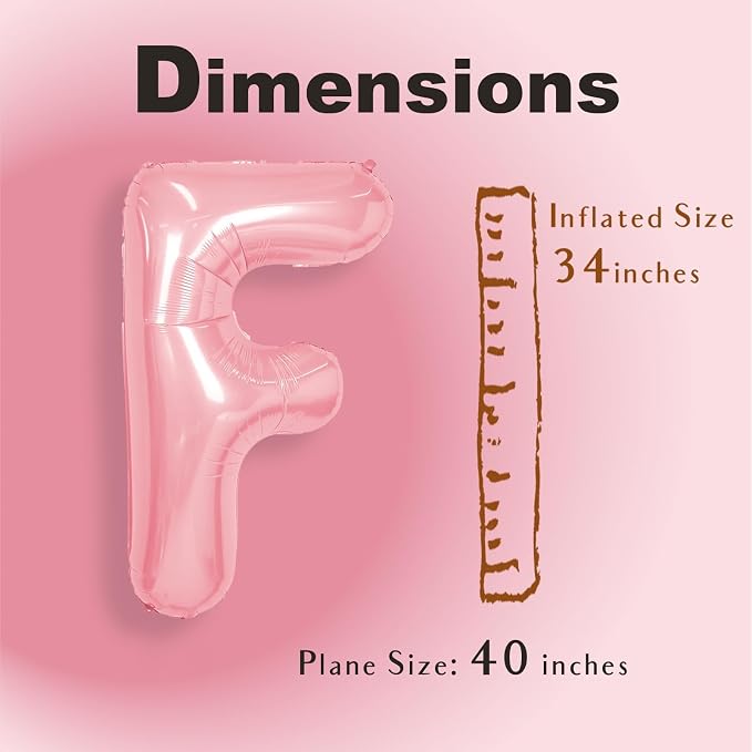 SUWEN 40 Inch Pink Large F Letter Balloons Big Foil Helium A-Z | Jumbo Mylar - Image 2