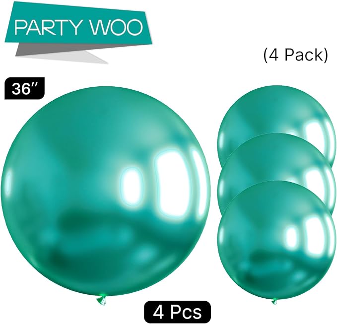 PartyWoo Metallic Green Balloons 4pcs Chrome Green Color 36 Inch | Balloons - Image 3