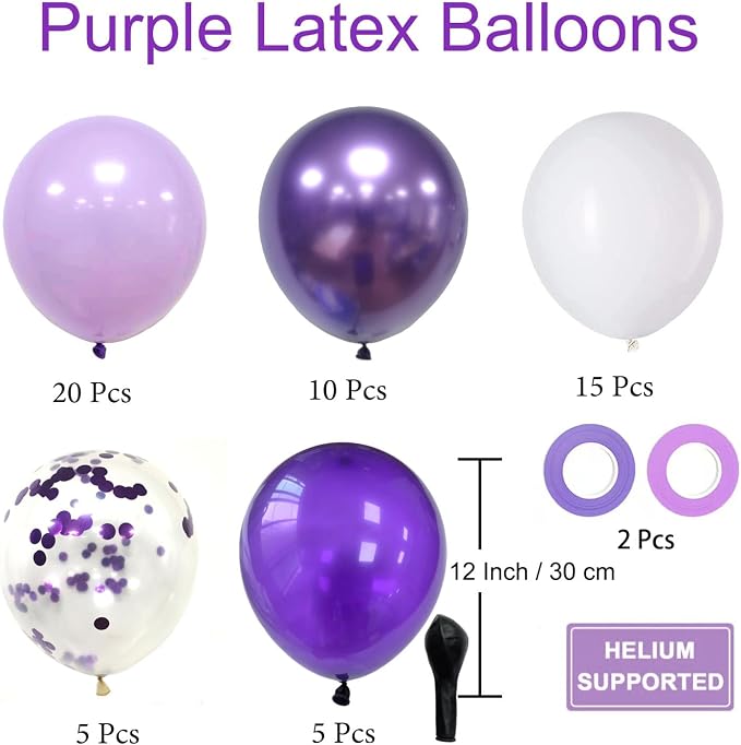 Purple Balloons 50pcs 12 Inch Light Pastel Dark Metallic Purple Balloons | - Image 6