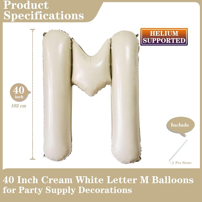 Cream White Letter M Balloons - Image 2