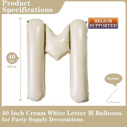 Cream White Letter M Balloons - Image 2