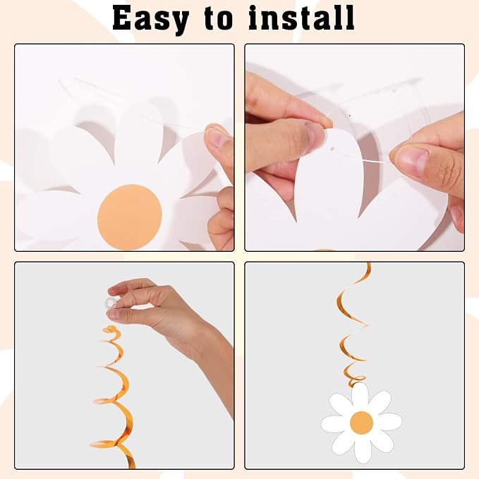 60pcs Daisy Flower Hanging Swirls White Daisy Garland Banners Foil Ceiling - Image 3