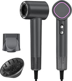 Hair Dryer, 160000 RPM High-Speed Brushless Motor with 500 Million Negative Ions, Professional Ionic Blow Dryer with Magnetic Diffuser & Nozzle,Lightweight for Home Travel Salon(Gray)