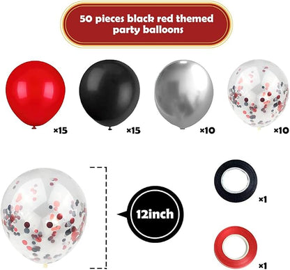 balloons- 50 red and black balloons, 12inch - Image 2