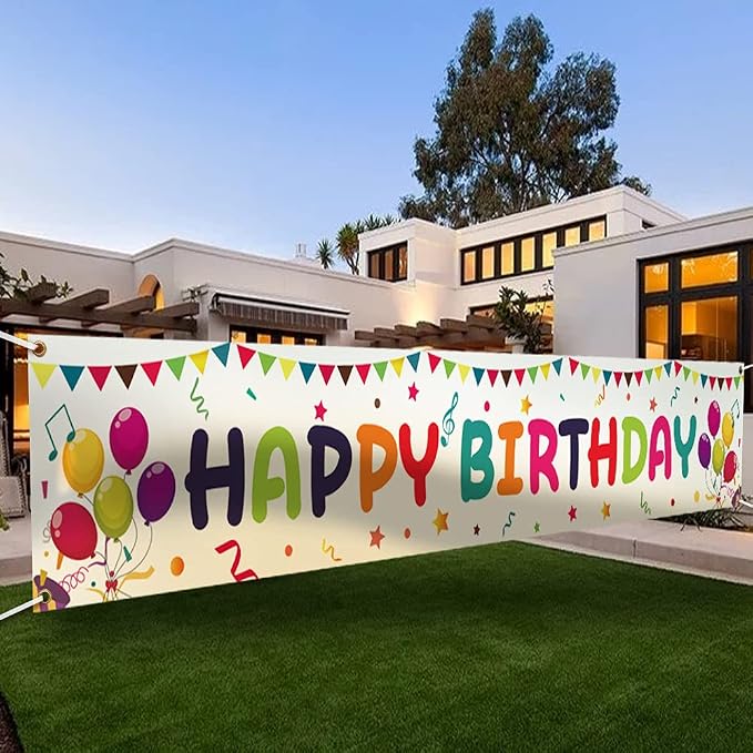 Large Colorful Happy Birthday Yard Banner Sign 118x19.7 inch by Qifuyeah
