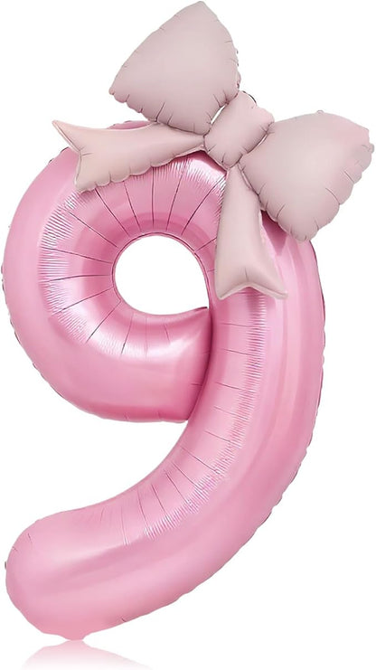 Bow Pink 9 Balloons, 40 Inch Giant Pink Bow Helium Foil Number 9 by Vsdski