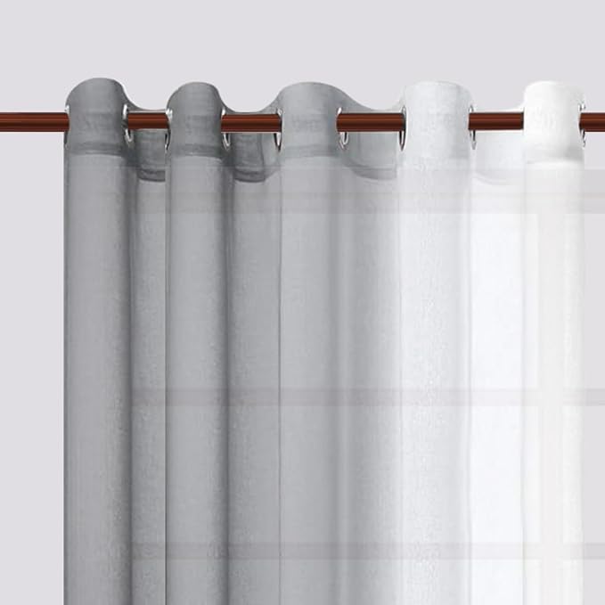 DWCN Grey Ombre Faux Linen Short Sheer Curtains - Image 2