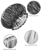 Aquior Shower Caps, Reusable Shower Cap for Women, Double Layer Waterproof Hair Cap, Large Size for All Hair Lengths,for Girls Spa Home Salon Use (Black)