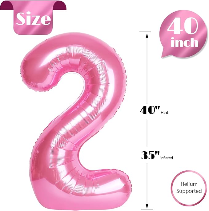 Pink 2 Balloon - Number Balloon 40 Inch, 2nd Pink Birthday Decorations | Large - Image 5