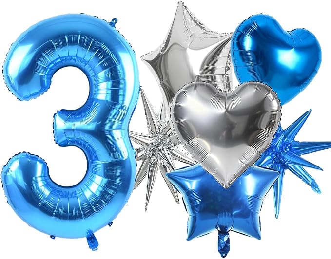 TONIFUL 3rd Birthday Balloons Kit 40 Inch Blue Large Number 3 Foil Balloon | by TONIFUL