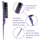 Hair Brush Set for 3a,4c,Wig/Thick/Wavy/Curly/Slick Back Hair Brushes,Rat Tail Combs,8-Row,Edge Brush,For Detangling,Braiding,Teasing,Parting,Styling,Kids,Girls,women(Purple)