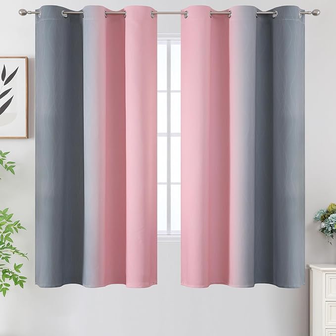 Ombre Gray and Pink Blackout Curtains 63 Inch Length 2 Panels, Full Light - Image 2