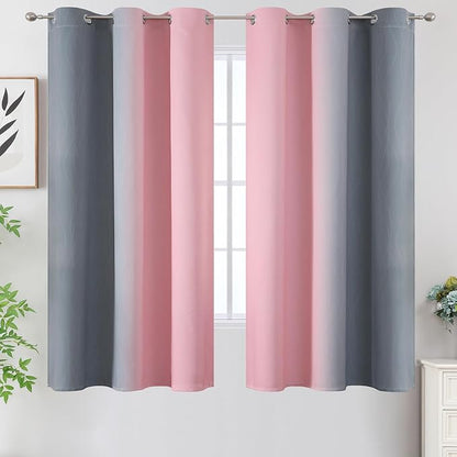 Ombre Gray and Pink Blackout Curtains 63 Inch Length 2 Panels, Full Light - Image 2
