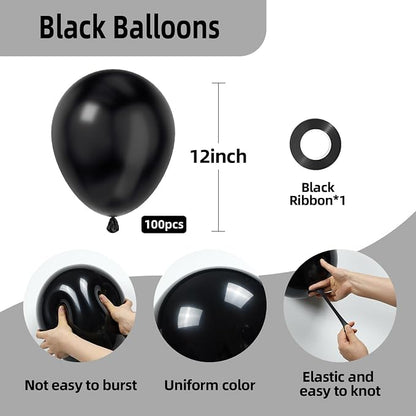 100 Pack Black Balloons 12 inch, Graduation, Baby Shower Party Decorations - Image 2