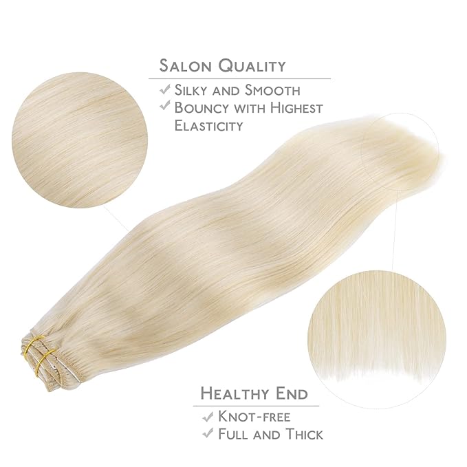 Wennalife Clip in Human Hair Extensions, 14 Inch 150g 9pcs Clip in Hair Extensions Real Human Hair, Platinum Blonde Human Hair Clip in Extensions Remy Human Hair Extensions Clip Ins Double Weft
